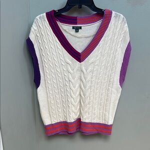 Wild Fable Cream and Purple V-Neck Sweater